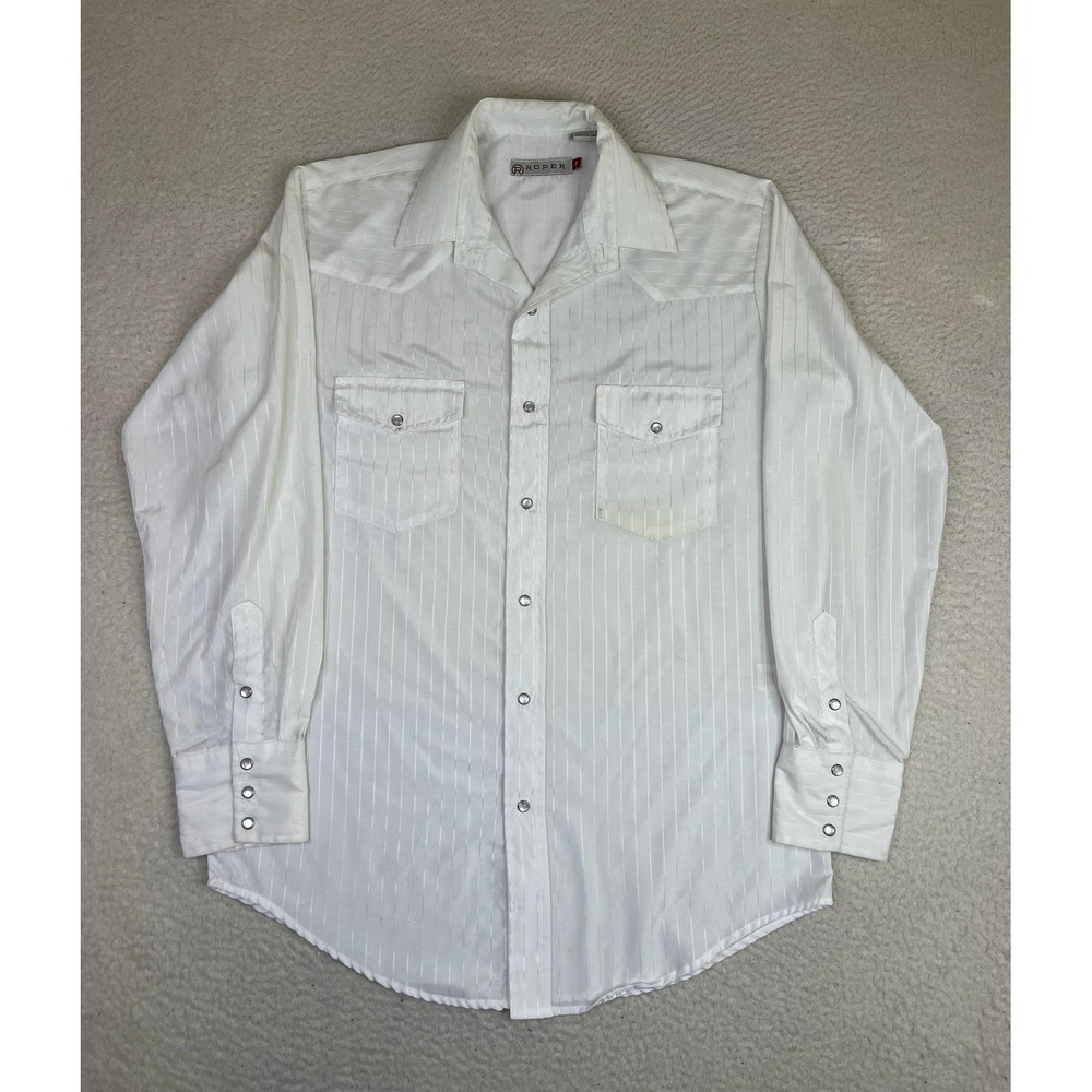 Roper Shirt Mens Medium White Stripe Western Pearl Snap Long Sleeve Casual
